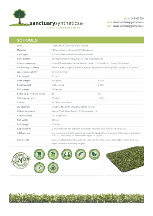 Sanctuary Schools Artificial Play Grass Spec Sheet